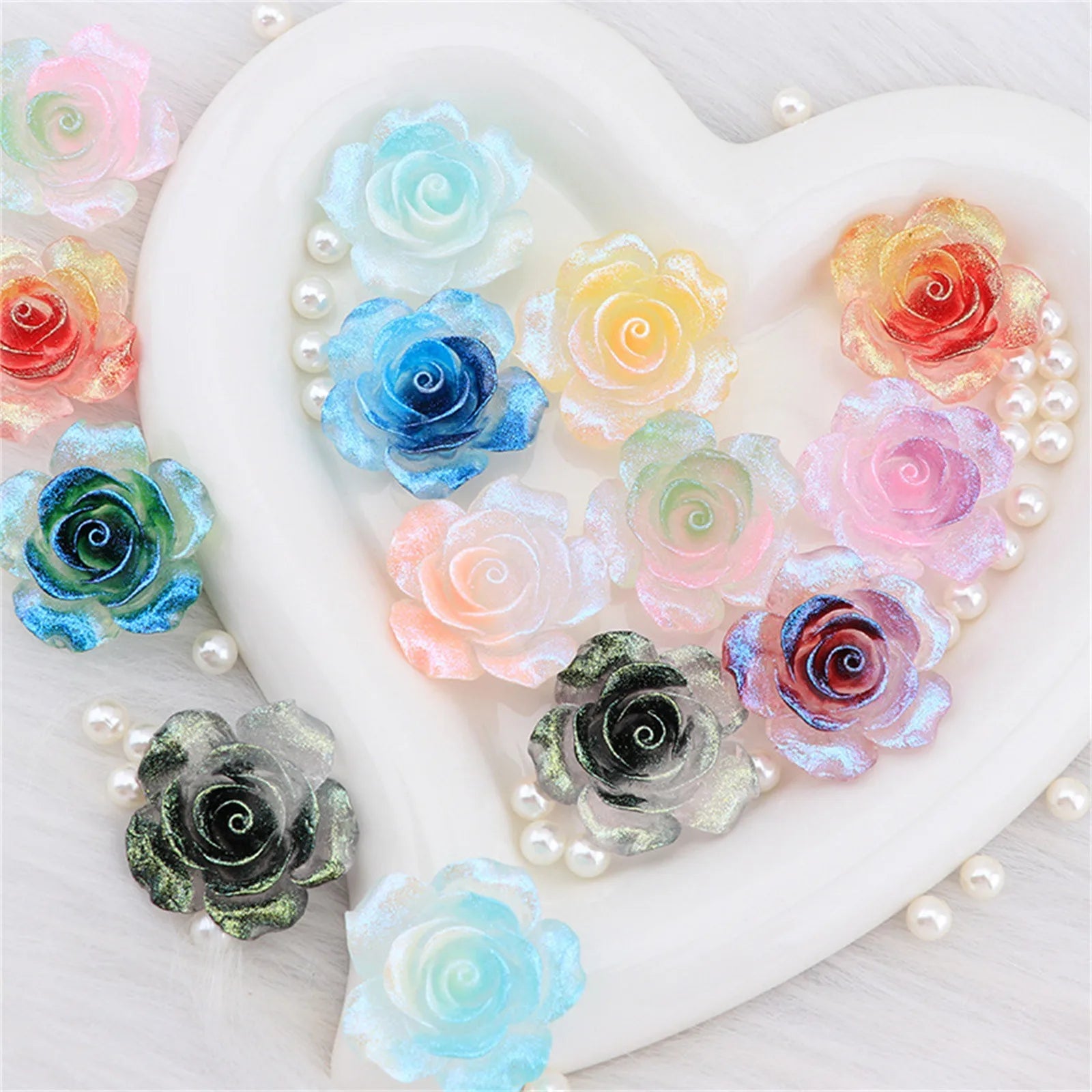 2pcs Glow-In-The-Dark 37mm Large Rose Flower Rhinestone Trim