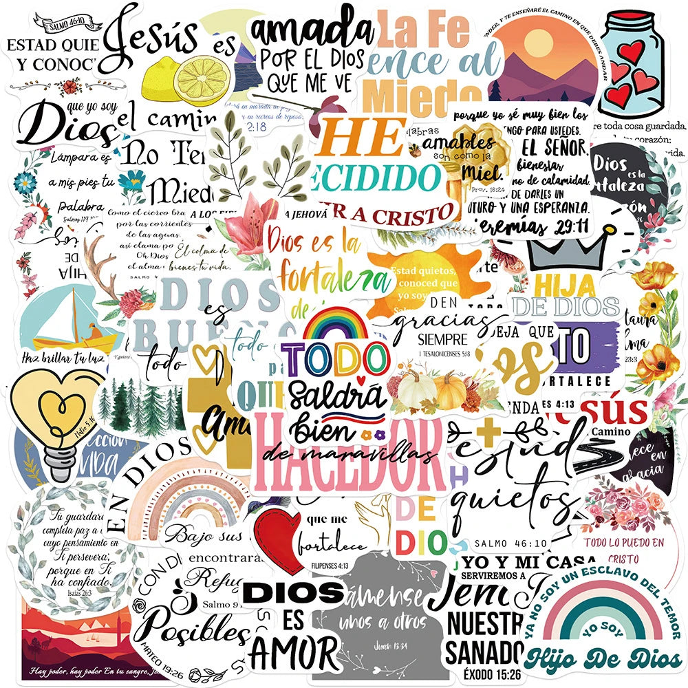 10/30/50-Piece Cute Spanish Bible PVC Sticker Set