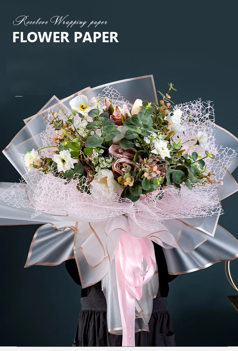 10 Sheets Waterproof Flower Wrapping Paper with Gold Edges