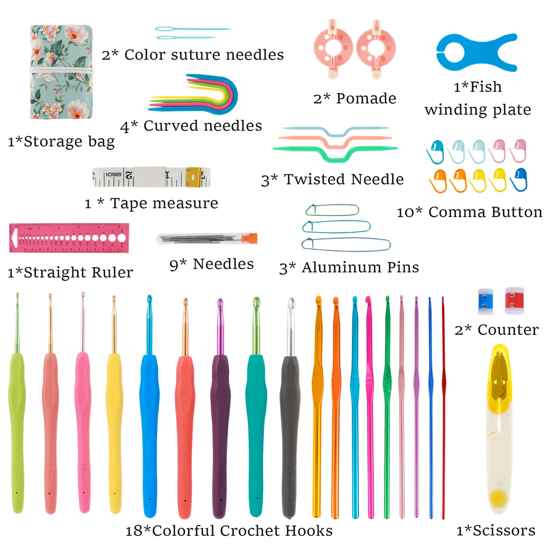 DIY Crochet Hook Set with Anti-Slip Handles (2-6mm)