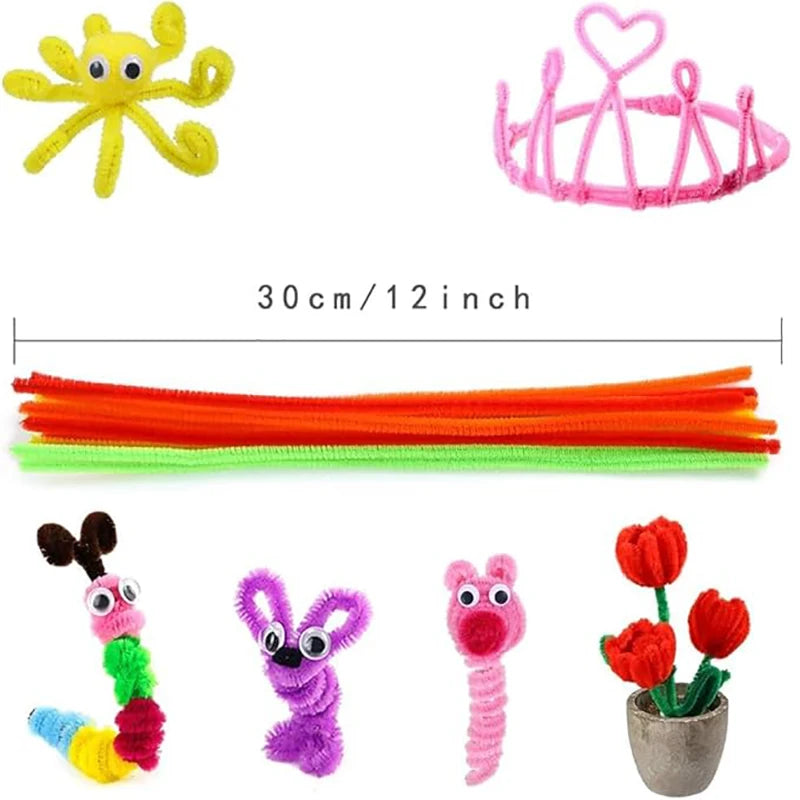 50/100-Piece Chenille Stem Set – 22 Colors, 6mm x 12in  Bullet Point Description: