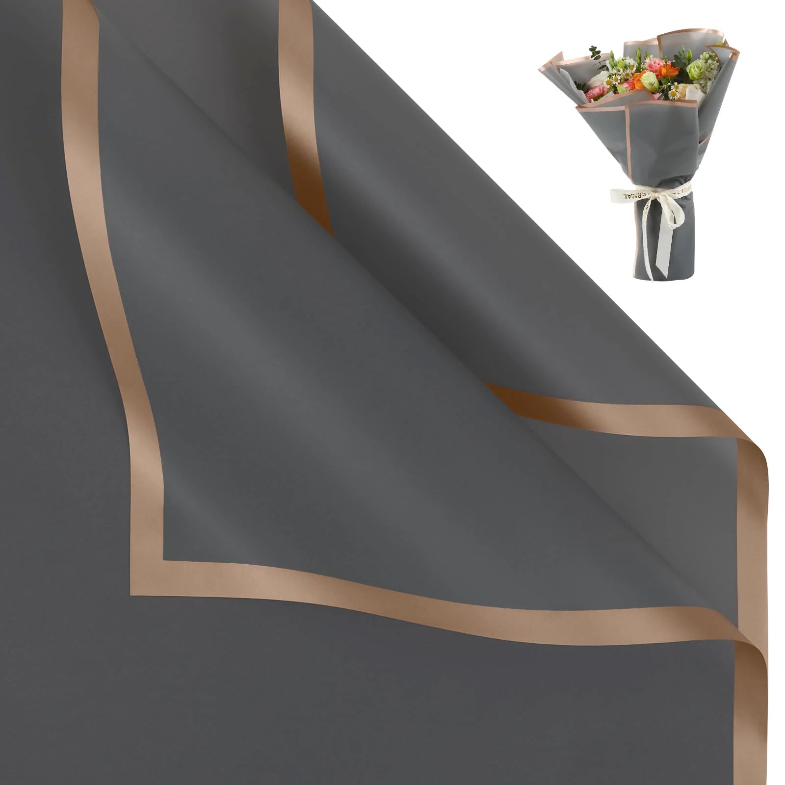 10 Sheets Waterproof Flower Wrapping Paper with Gold Edges