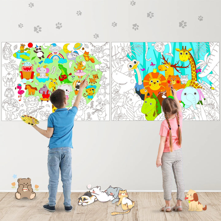 2-Pack Wild Jungle Animal Giant Coloring Posters