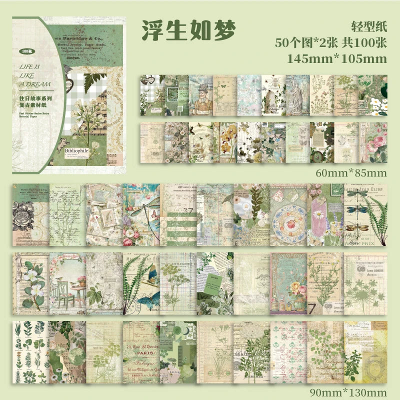 JIANQI Vintage Scrapbooking Paper – 100 pcs