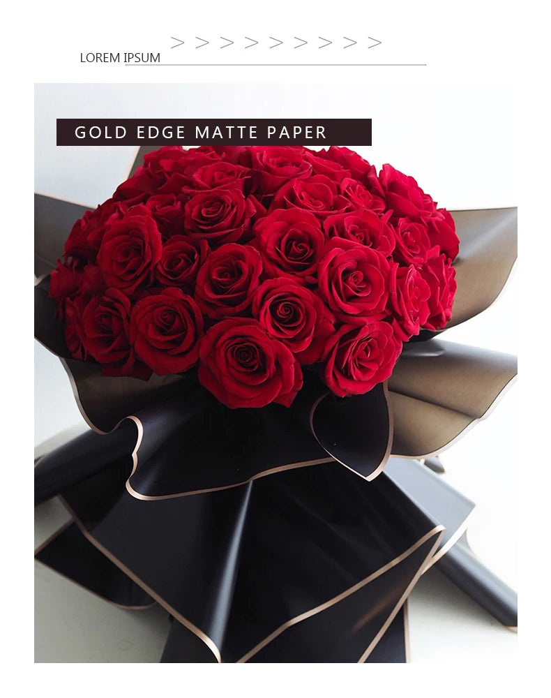 10 Sheets Waterproof Flower Wrapping Paper with Gold Edges