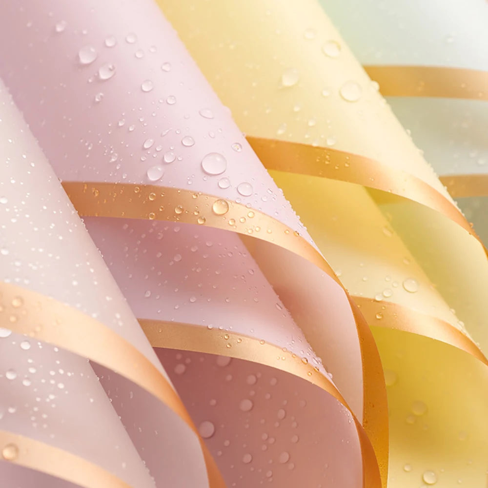 10 Sheets Waterproof Flower Wrapping Paper with Gold Edges