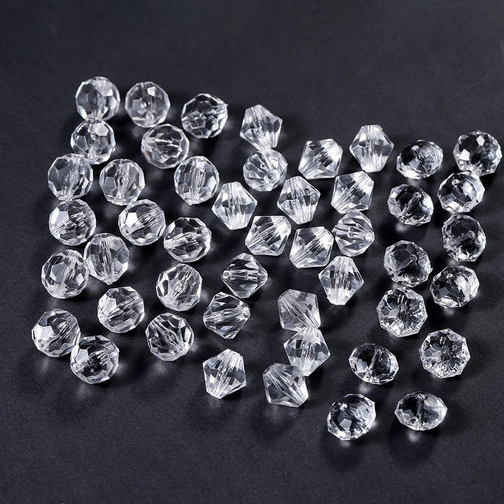 Faceted Acrylic Beads Transparent White Loose Spacer Beads for DIY Bracelet