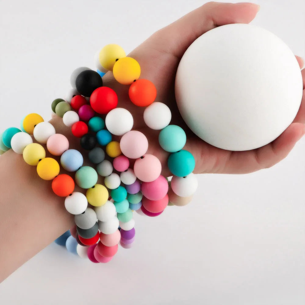 50-Piece Silicone Bead Set – 15mm Round Beads
