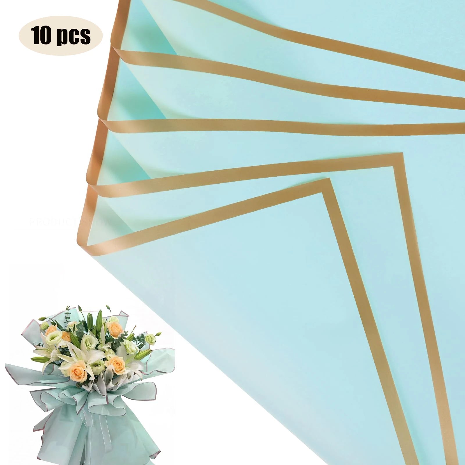 10 Sheets Waterproof Flower Wrapping Paper with Gold Edges