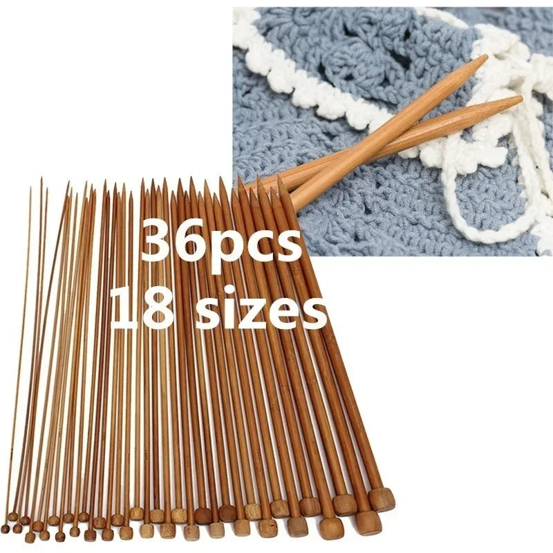 36-Piece Bamboo Knitting Needle Set with Beads