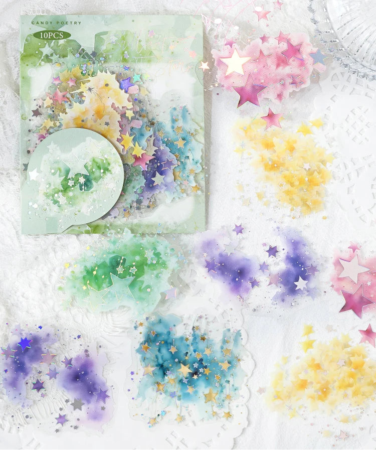 10-Piece PET Floral Stickers – Color Blending Series