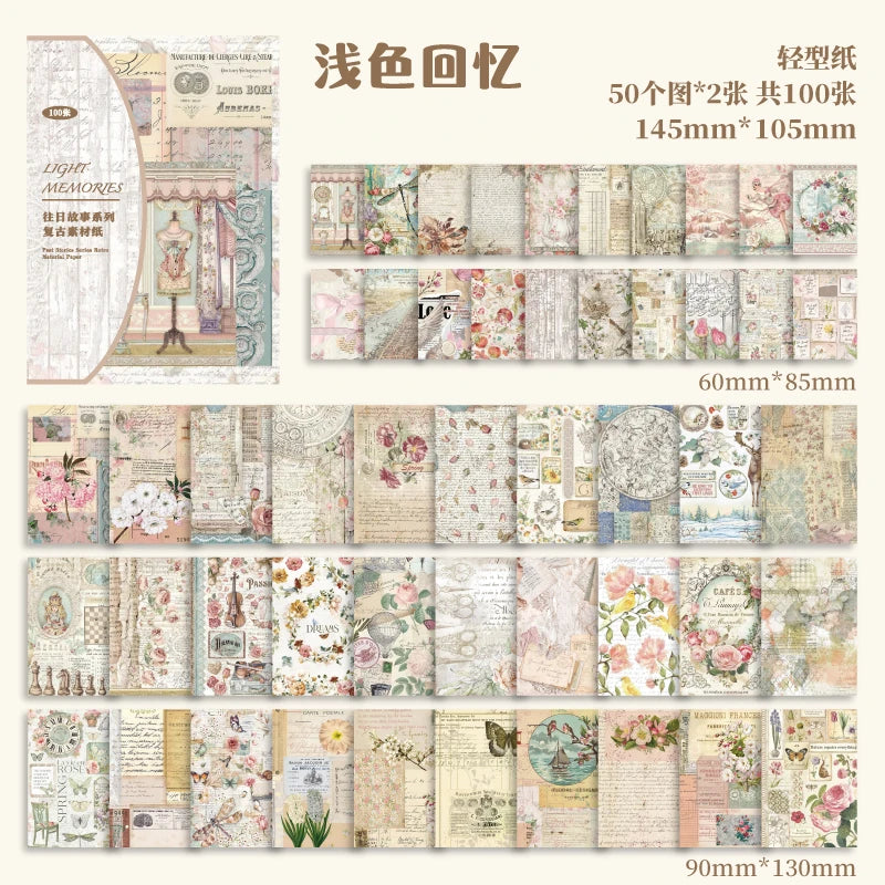 JIANQI Vintage Scrapbooking Paper – 100 pcs