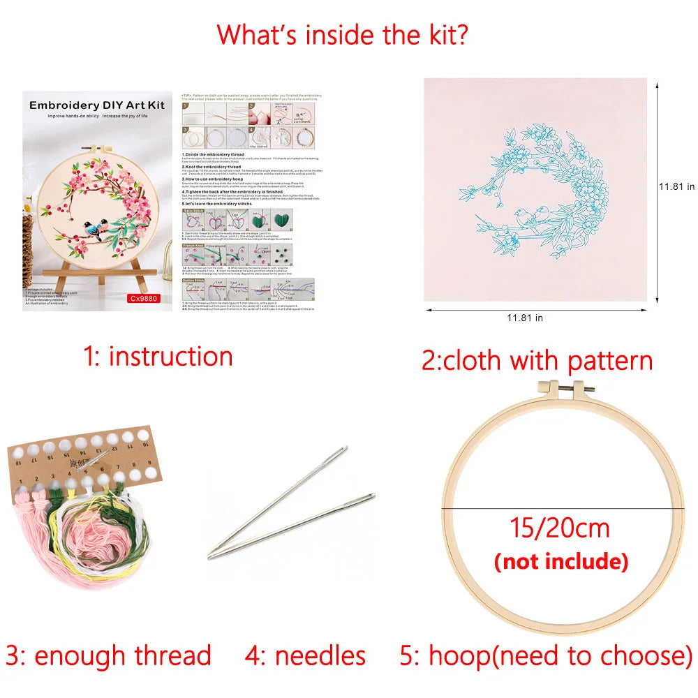 Mushroom & Flower Embroidery Kit – Stamped Black Cloth