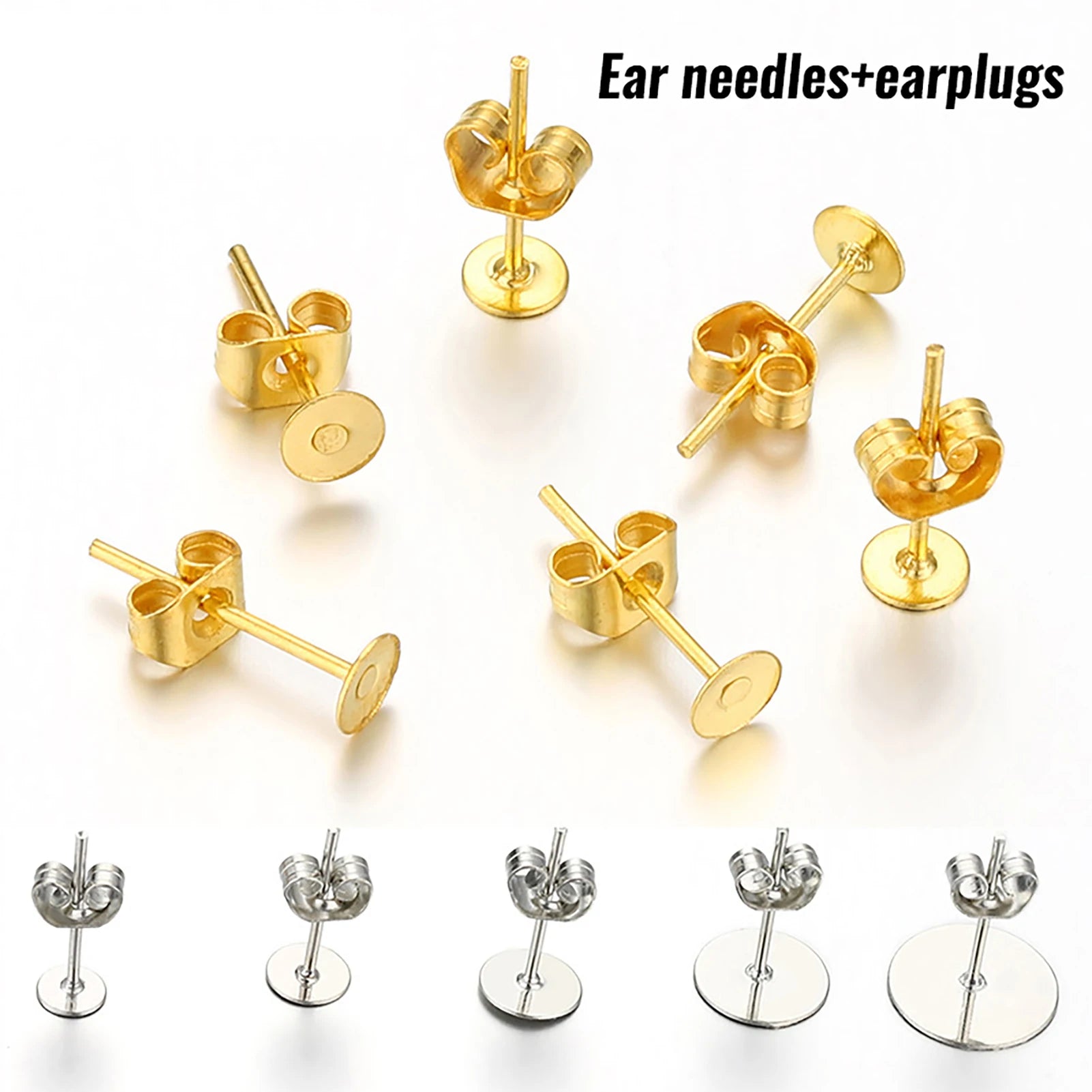 Blank Post Earring Studs Base Pins with Earring Plug Ear Backs