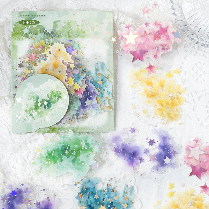 10-Piece PET Floral Stickers – Color Blending Series