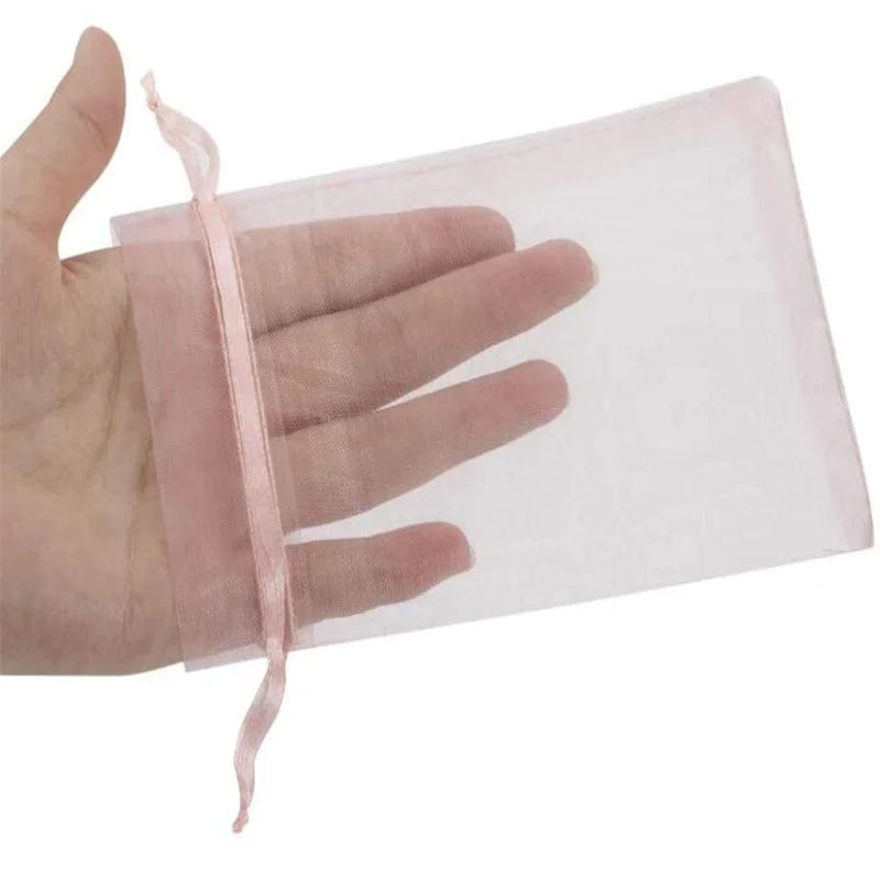 50-Piece Pink Organza Drawstring Bags – Small Gift Pouches