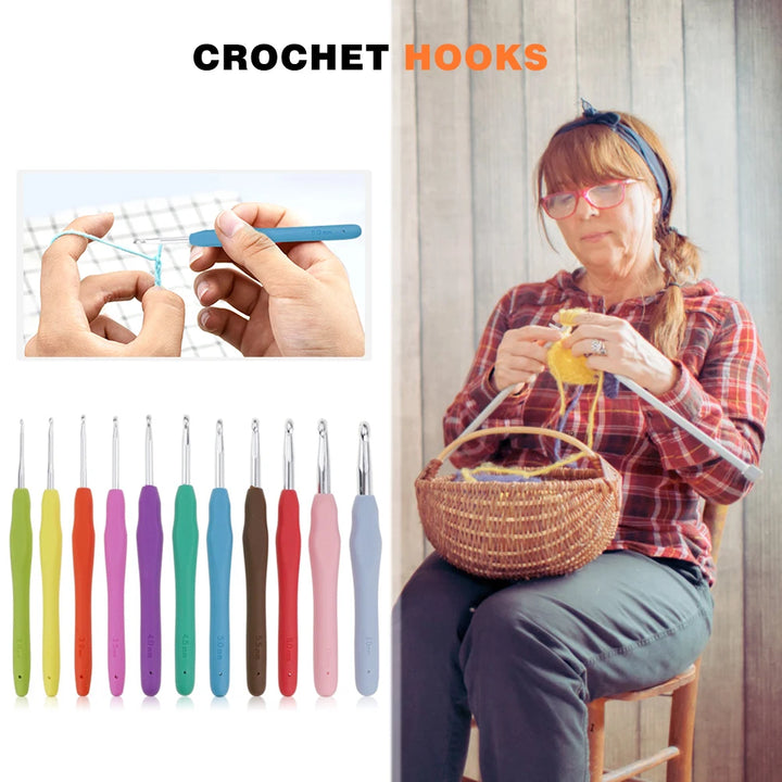 Aluminum Crochet Hook Set (2.0mm–8.0mm) with Storage Bag