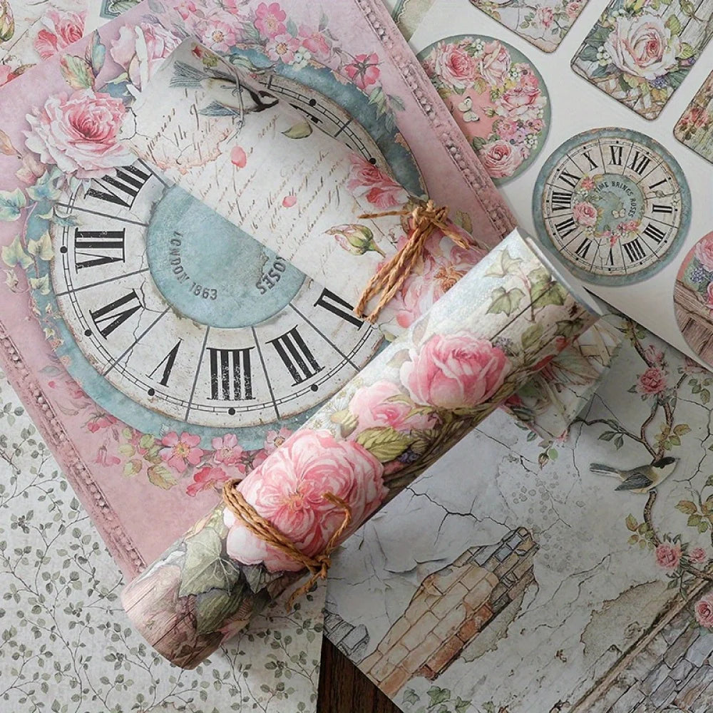 12 Sheets Vintage Rose Garden Scrapbook Paper – Floral & Bird Designs