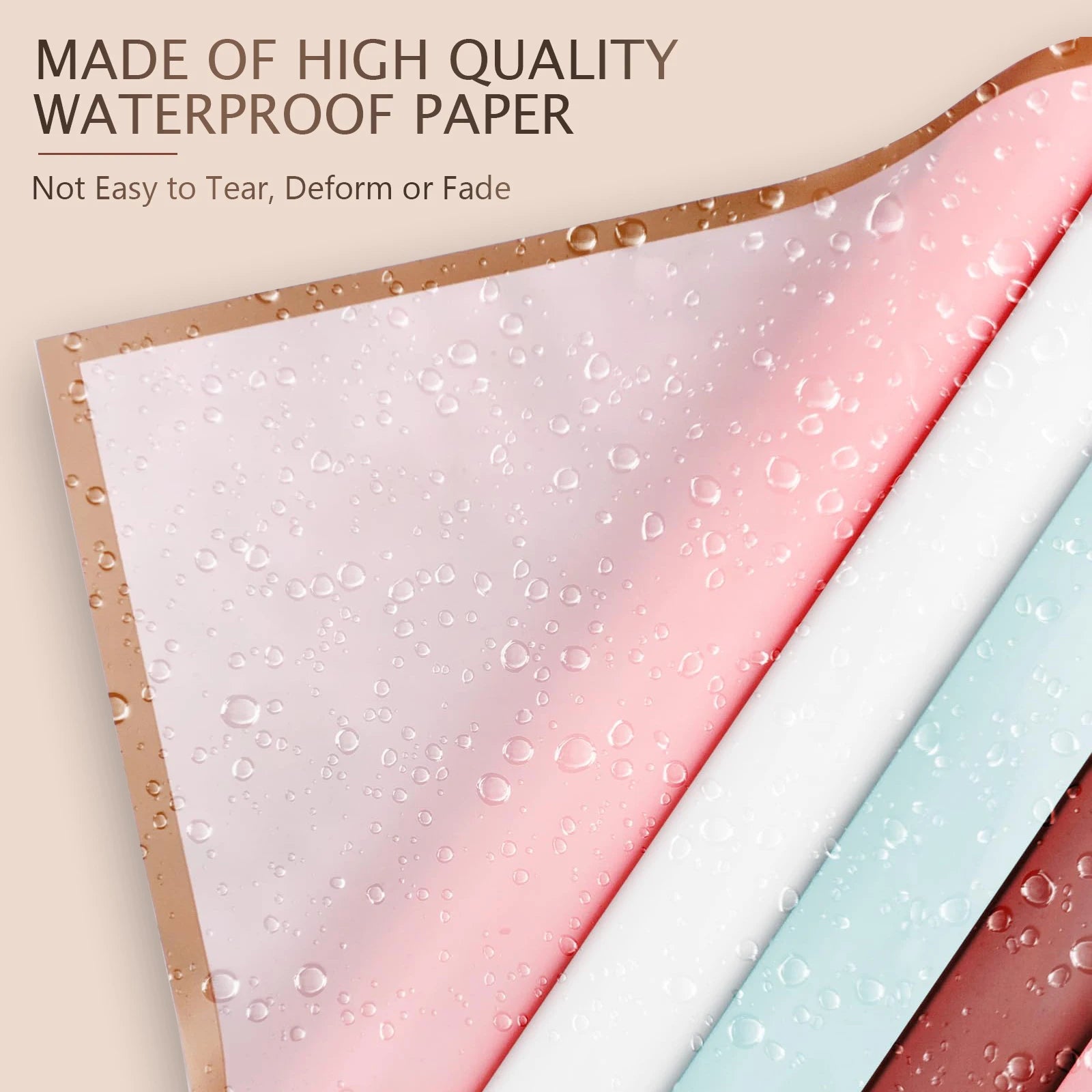 10 Sheets Waterproof Flower Wrapping Paper with Gold Edges