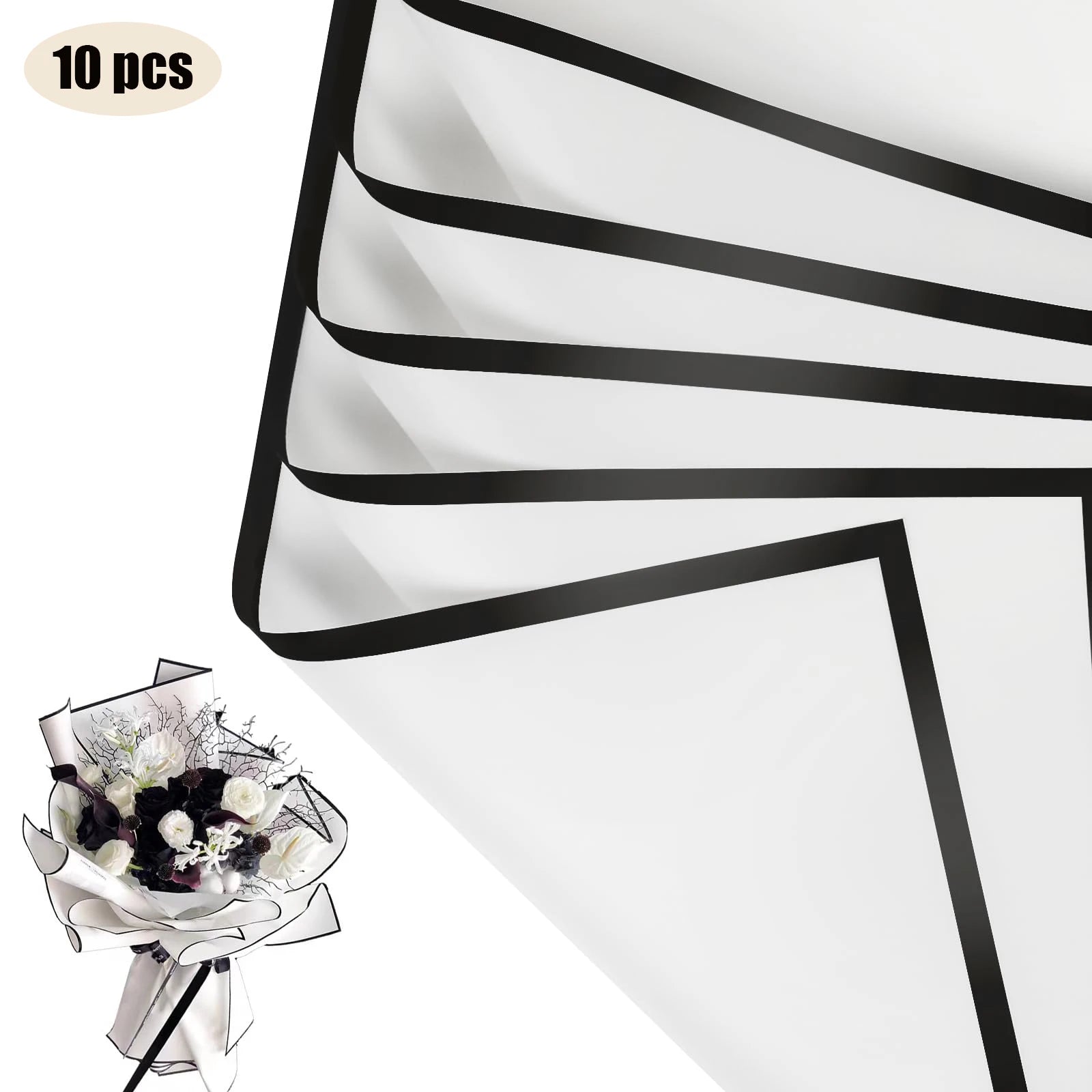 10 Sheets Waterproof Flower Wrapping Paper with Gold Edges