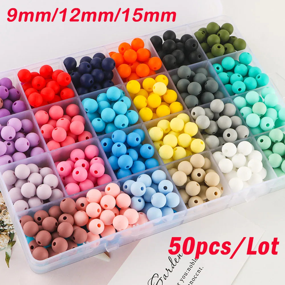 50-Piece Silicone Bead Set – 15mm Round Beads