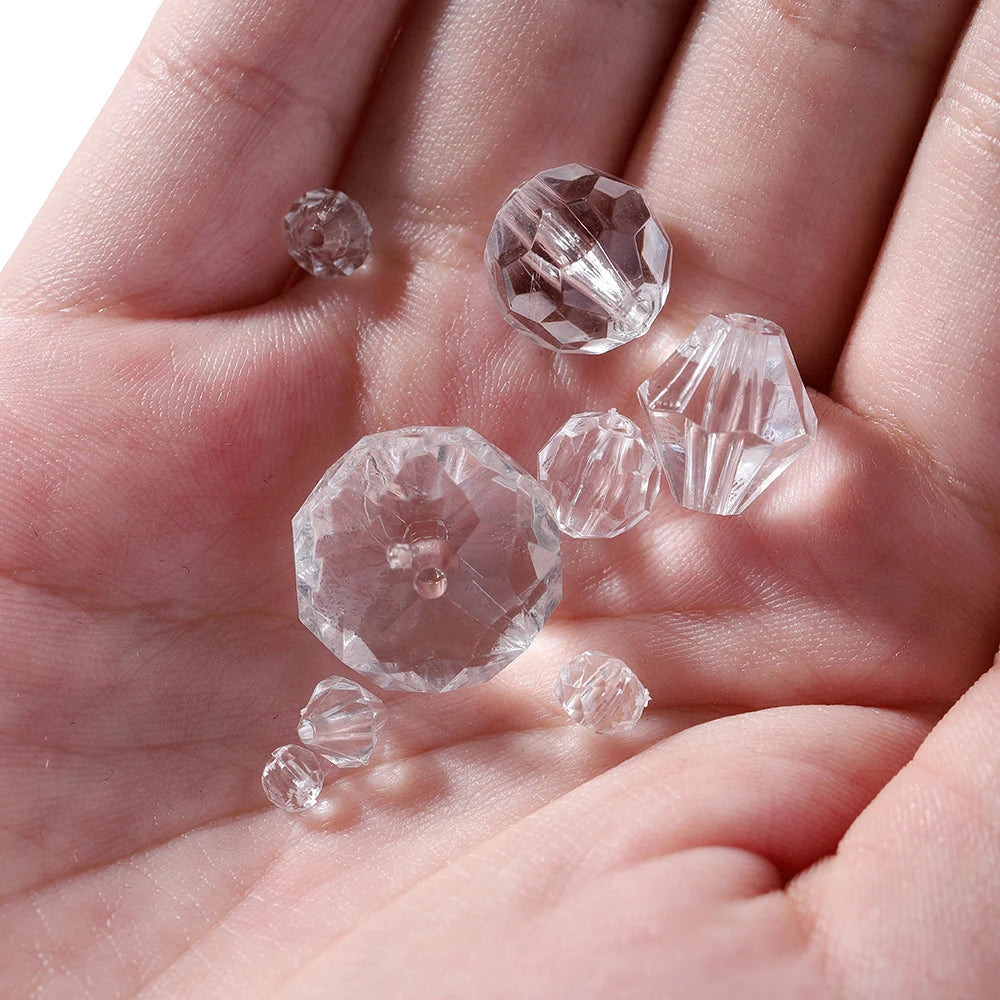 Faceted Acrylic Beads Transparent White Loose Spacer Beads for DIY Bracelet