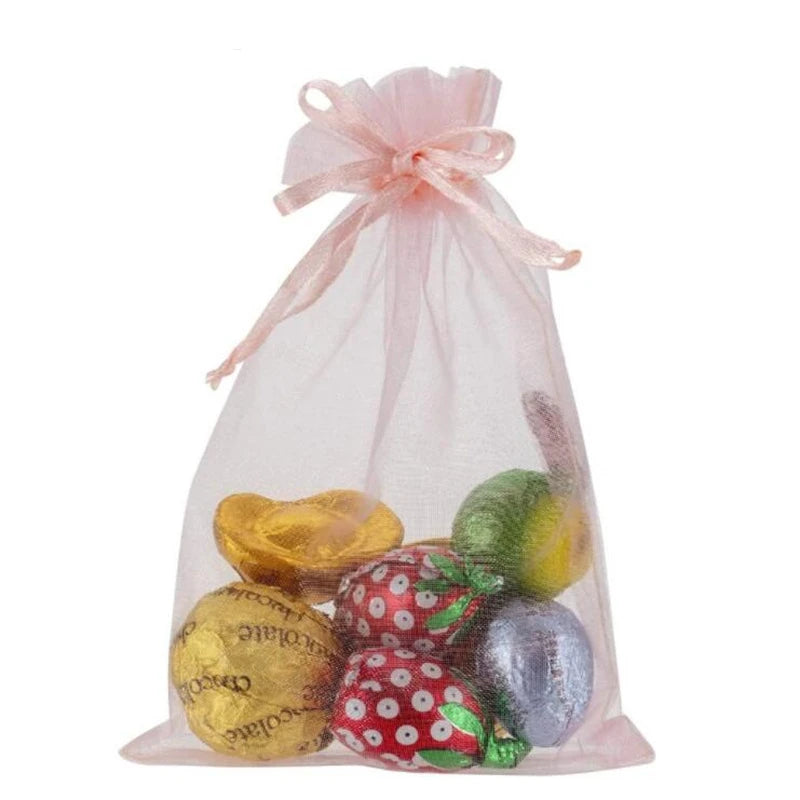 50-Piece Pink Organza Drawstring Bags – Small Gift Pouches