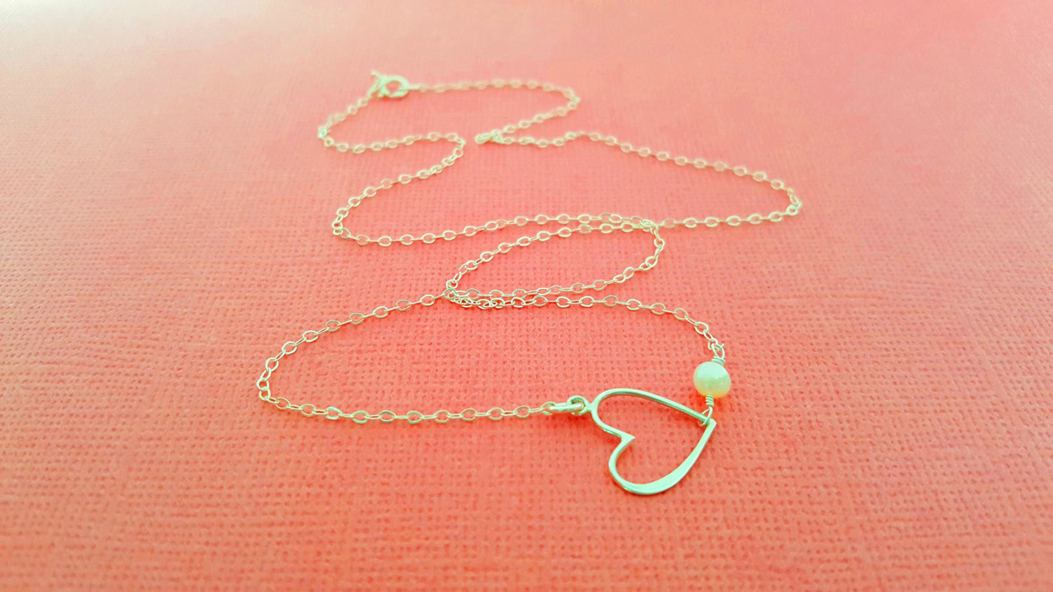 Sideways Heart Necklace with Freshwater Pearl – Sterling Silver Jewelry