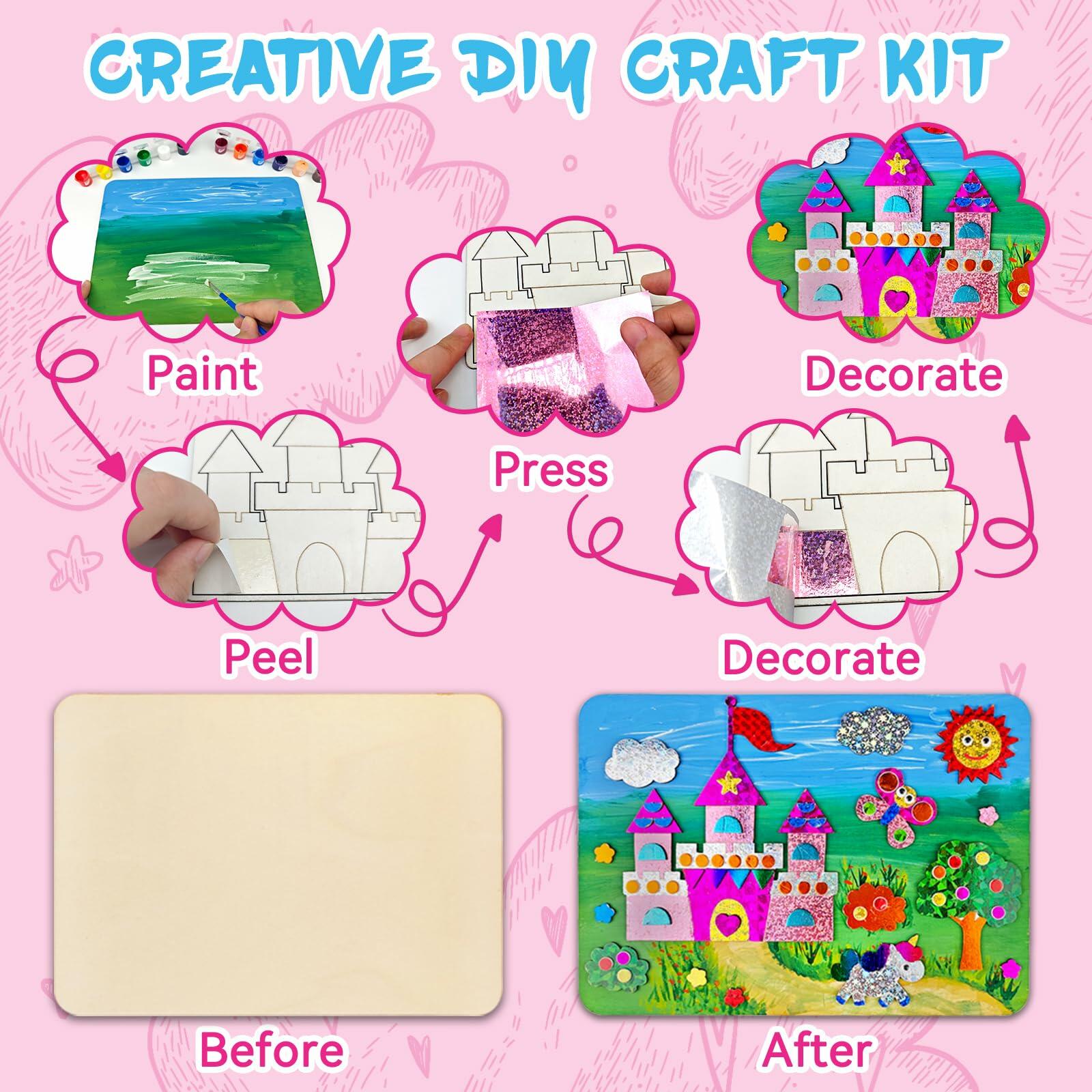 Wooden Foil Art Crafts DIY Unicorn & Princess Painting Kit for Kids Ages 5-12