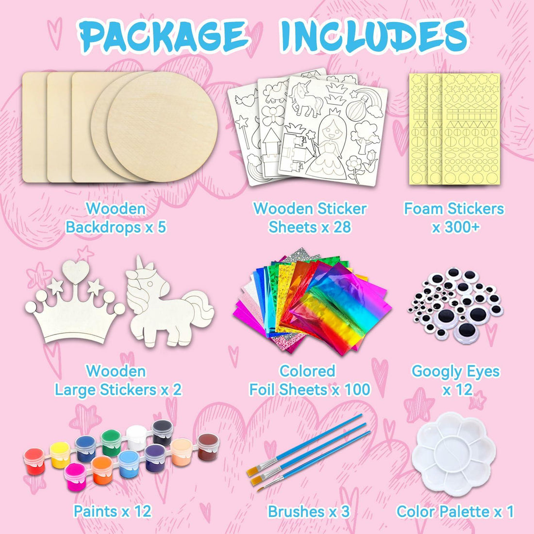 Wooden Foil Art Crafts DIY Unicorn & Princess Painting Kit for Kids Ages 5-12