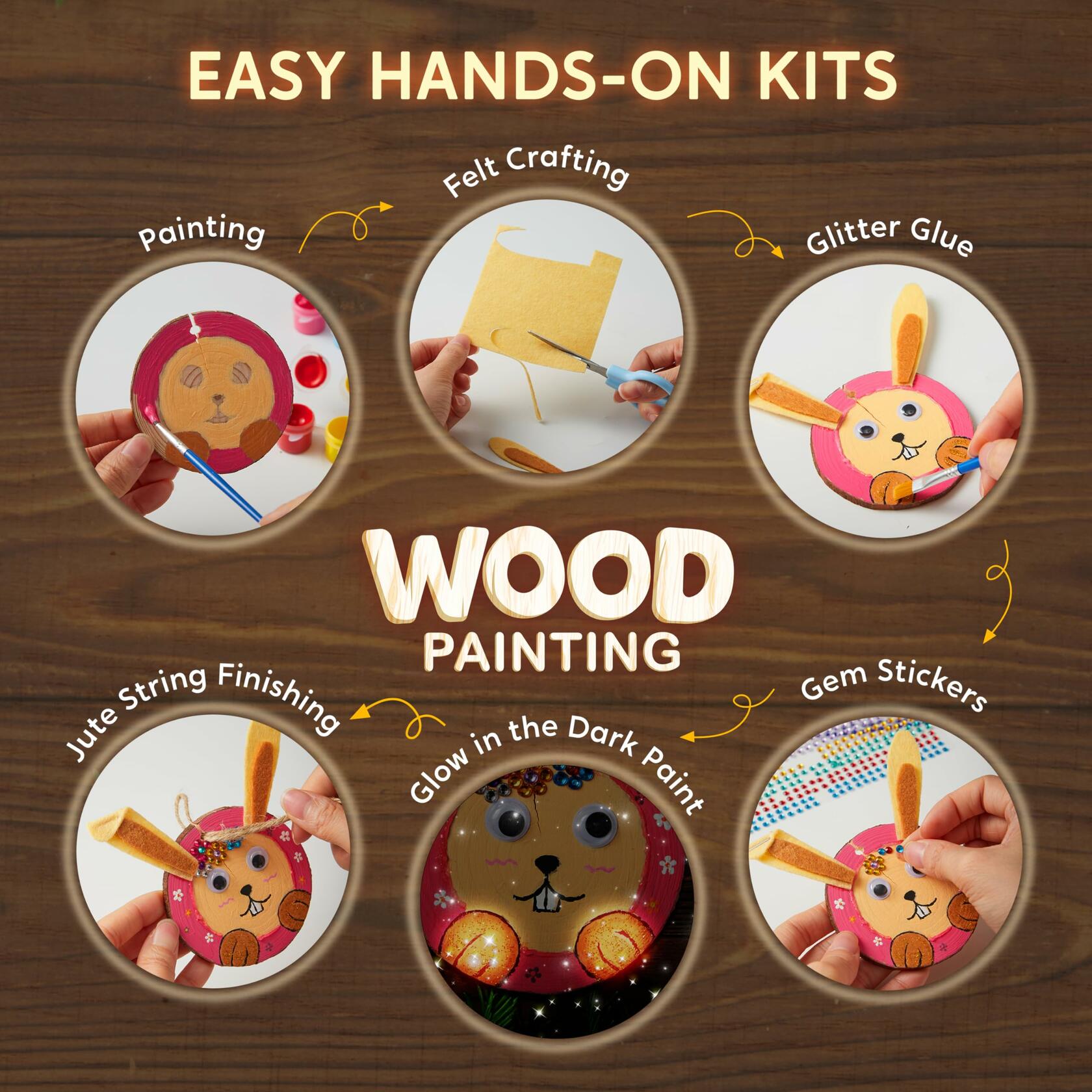 Klever Kits Wooden Glow in The Dark Painting Craft Kit for Kids Ages 6-12