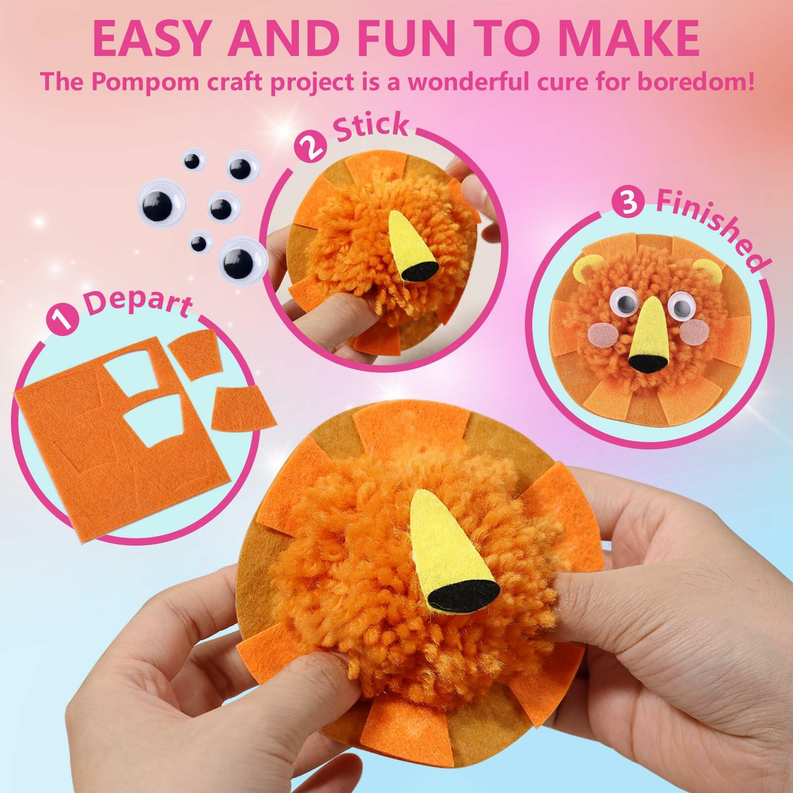 Pom Pom Craft Kit DIY Plush Animal Art Project Kids Ages 6-9