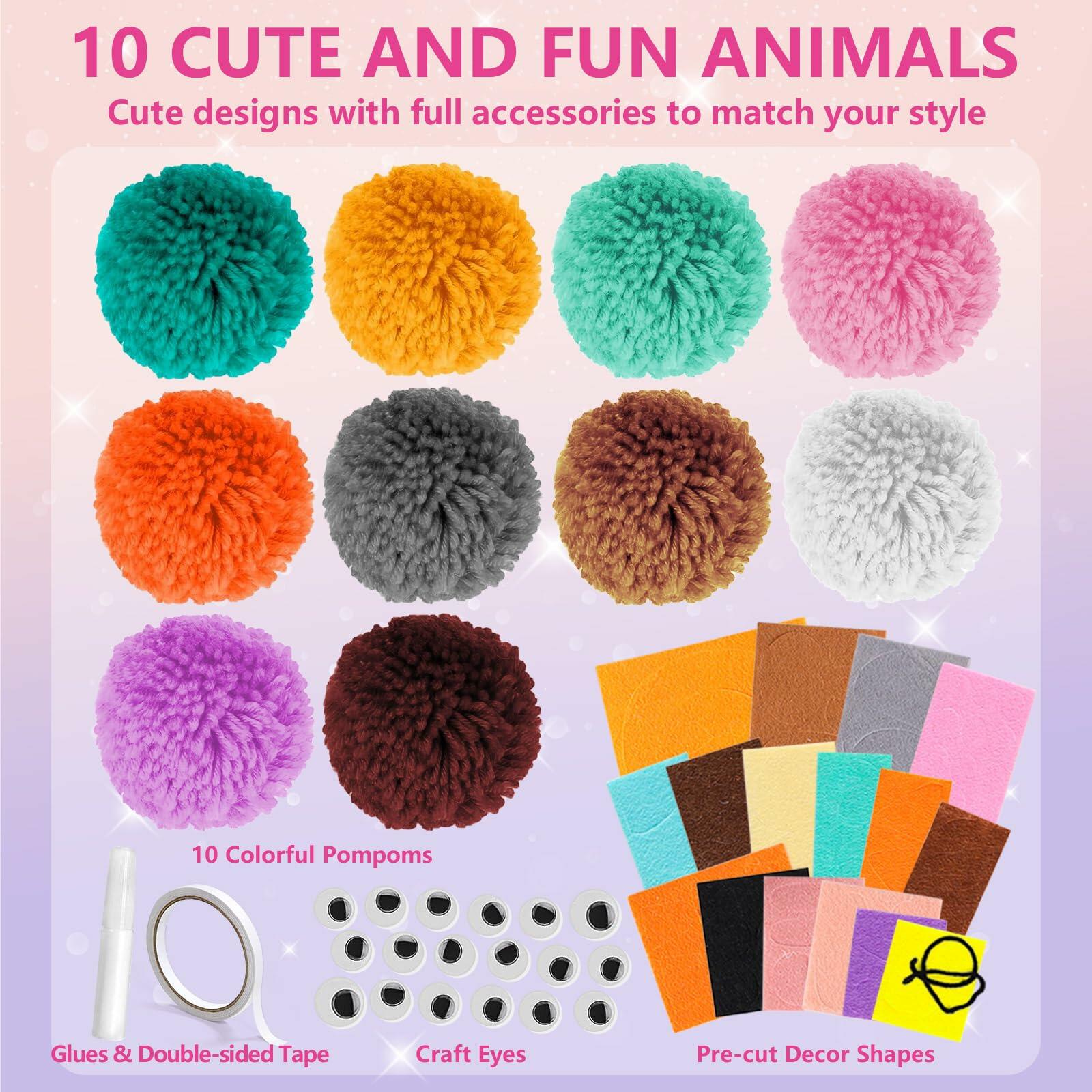 Pom Pom Craft Kit DIY Plush Animal Art Project Kids Ages 6-9