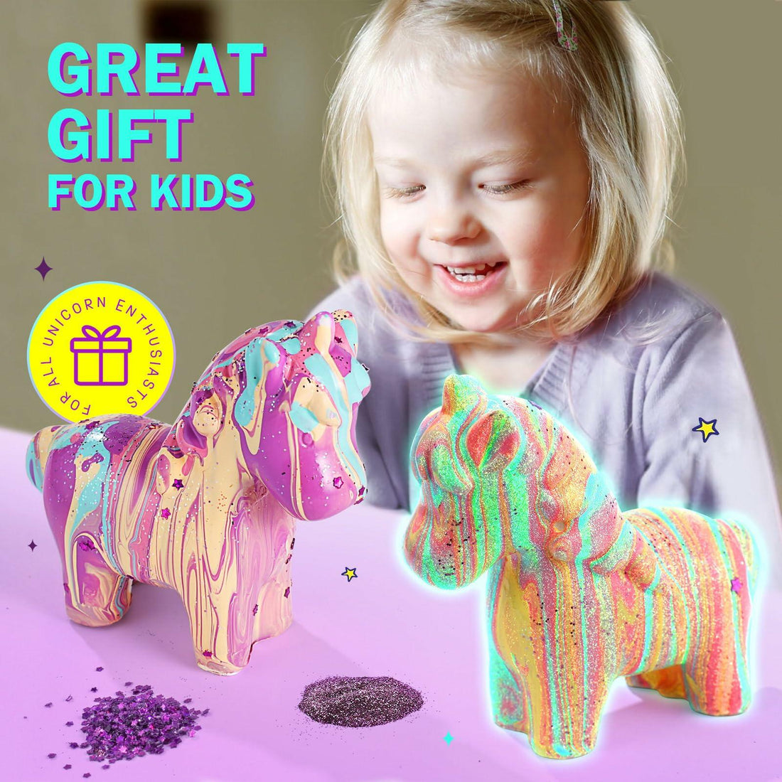 LAOESE Unicorns Paint Pouring Art Kit DIY Craft for Kids Ages 6-12