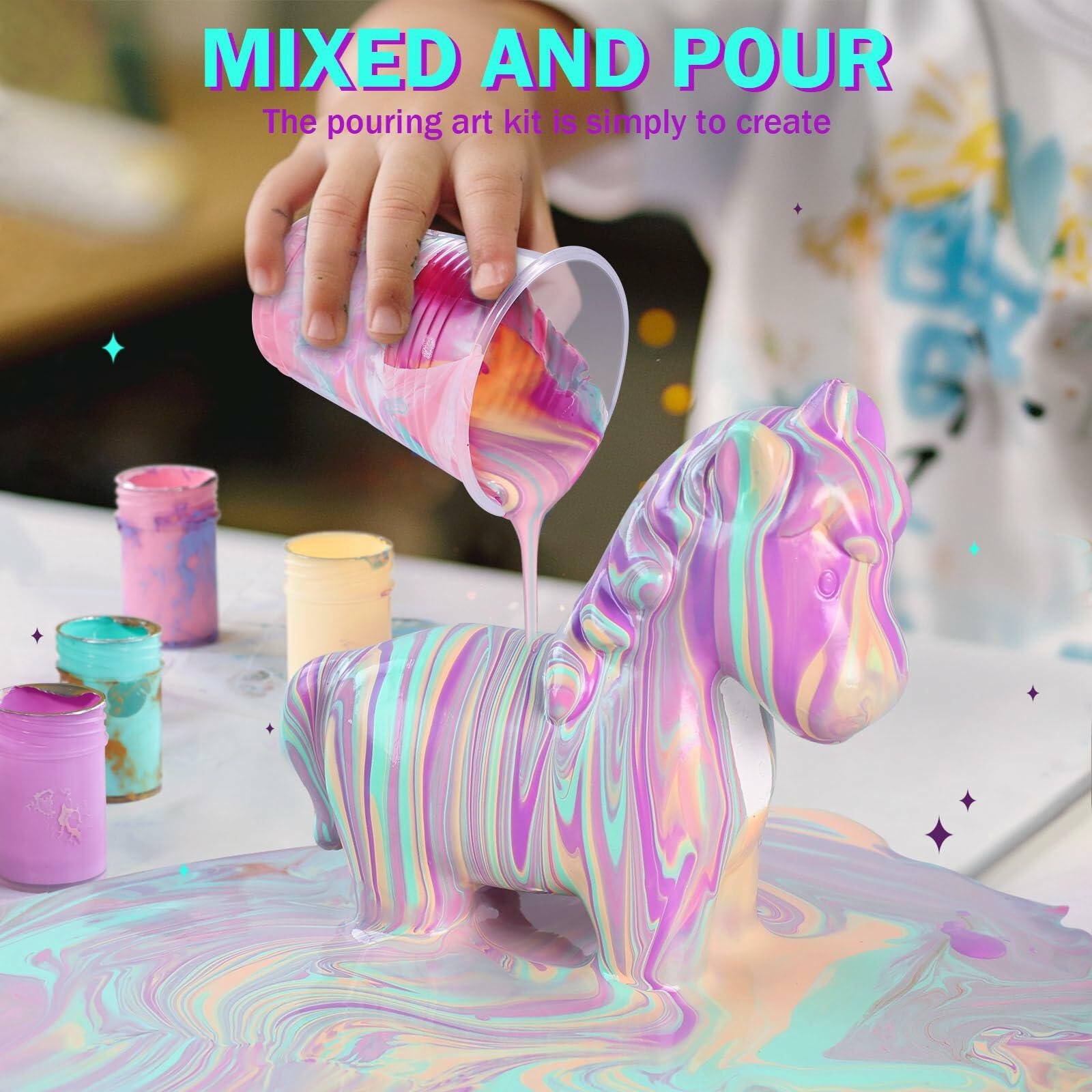 LAOESE Unicorns Paint Pouring Art Kit DIY Craft for Kids Ages 6-12