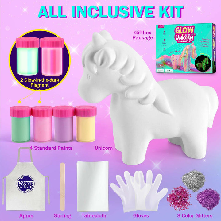 LAOESE Unicorns Paint Pouring Art Kit DIY Craft for Kids Ages 6-12