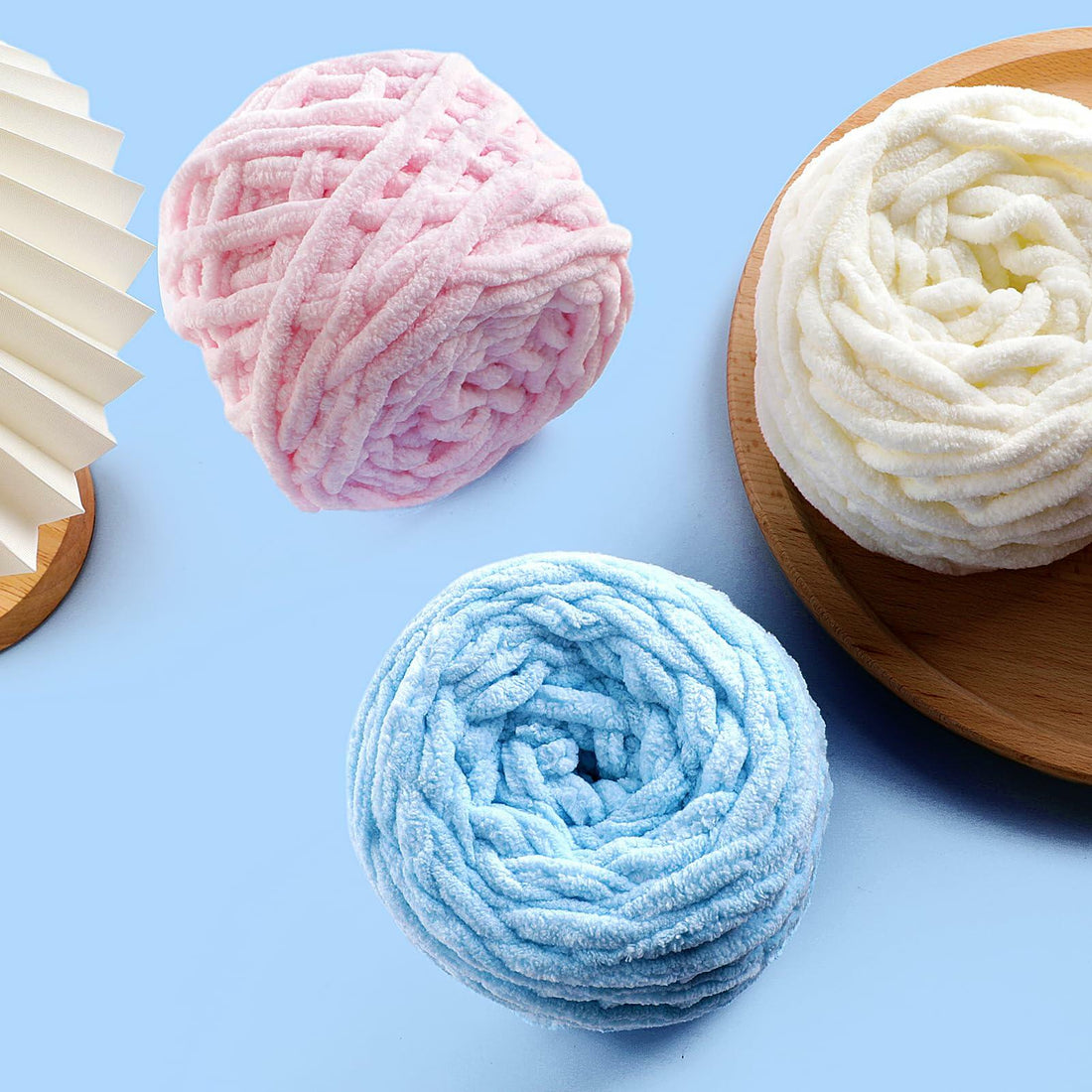 Chunky Chenille Yarn Light Green Soft Thick Crochet Knitting Yarn 74yd 3.5oz