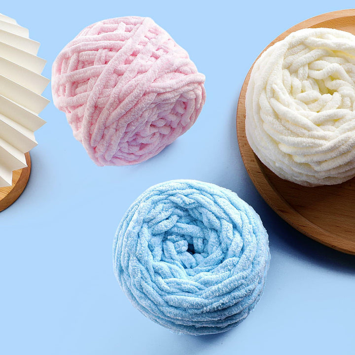 Chunky Chenille Yarn Light Green Soft Thick Crochet Knitting Yarn 74yd 3.5oz