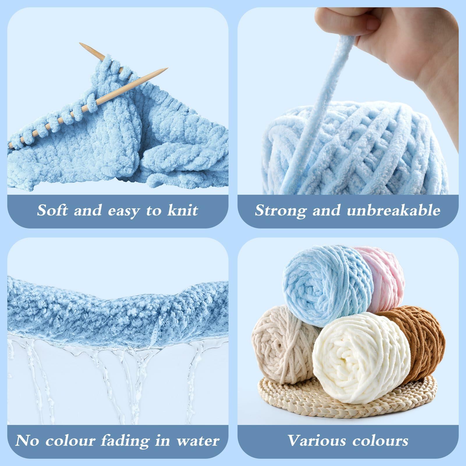 Chunky Chenille Yarn Light Green Soft Thick Crochet Knitting Yarn 74yd 3.5oz