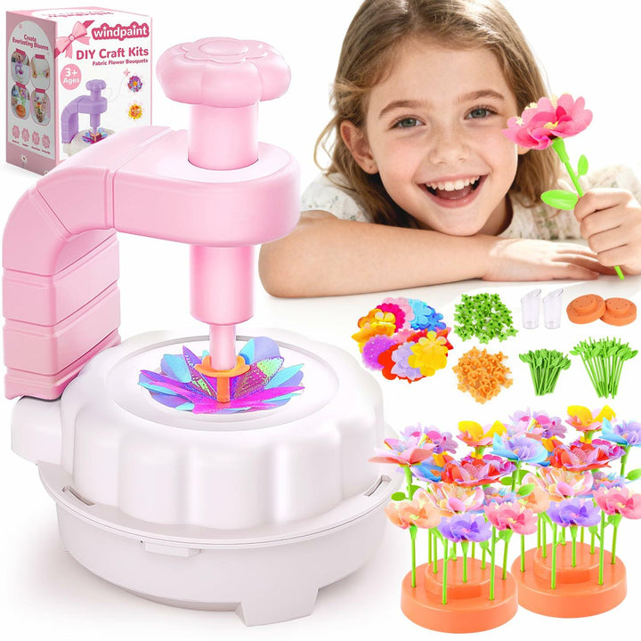 windpaint Arts and Crafts DIY Fabric Flower Bouquet Kit for Kids Pink