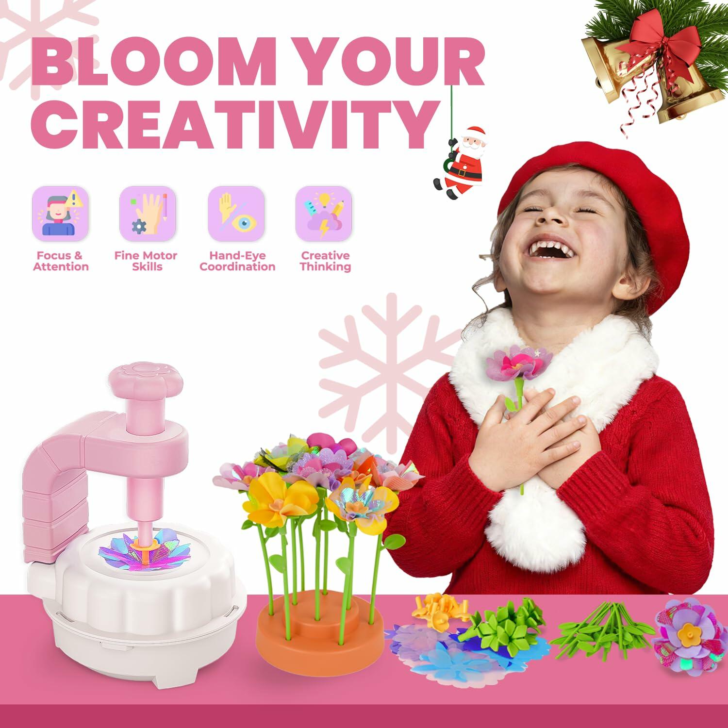 windpaint Arts and Crafts DIY Fabric Flower Bouquet Kit for Kids Pink