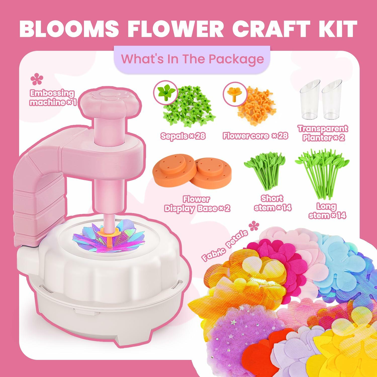 windpaint Arts and Crafts DIY Fabric Flower Bouquet Kit for Kids Pink