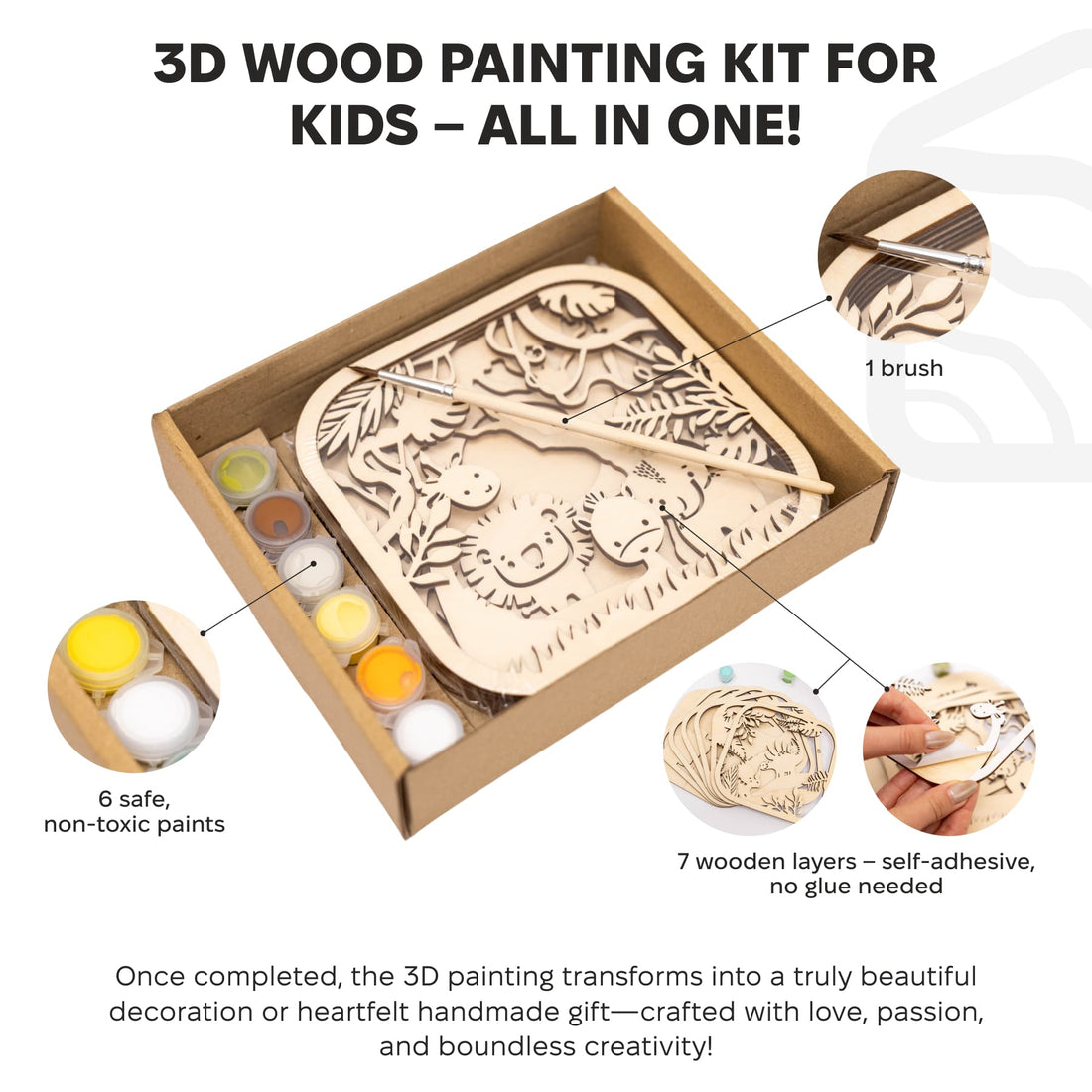 3D DIY Wood Painting Kit for Kids – Safari