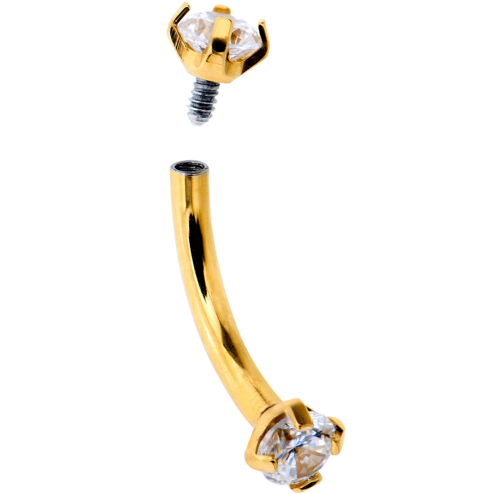 5/16" Clear CZ Gem Gold Curved Eyebrow Ring